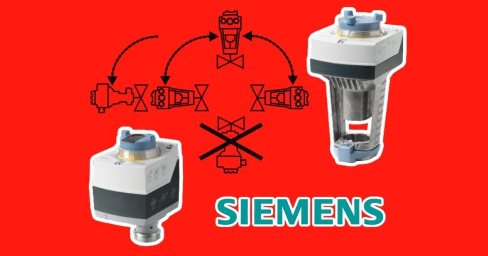 Siemens SAS61 and SAX61 valve actuators with diagram showing correct and incorrect configurations for HVAC fault finding
