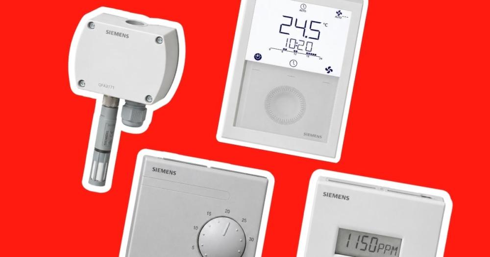 siemens-room-thermostat-sensor-range.jpg Siemens room thermostats and sensors including QFA3171 humidity sensor, RDS110 digital thermostat, rotary dial thermostat and CO2 sensor